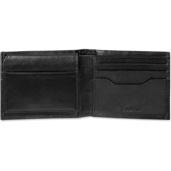 Calvin Klein Mens RFID Leather Minimalist Bifold Wallet with Multiple Card Slots and ID WindowBlack Passcase