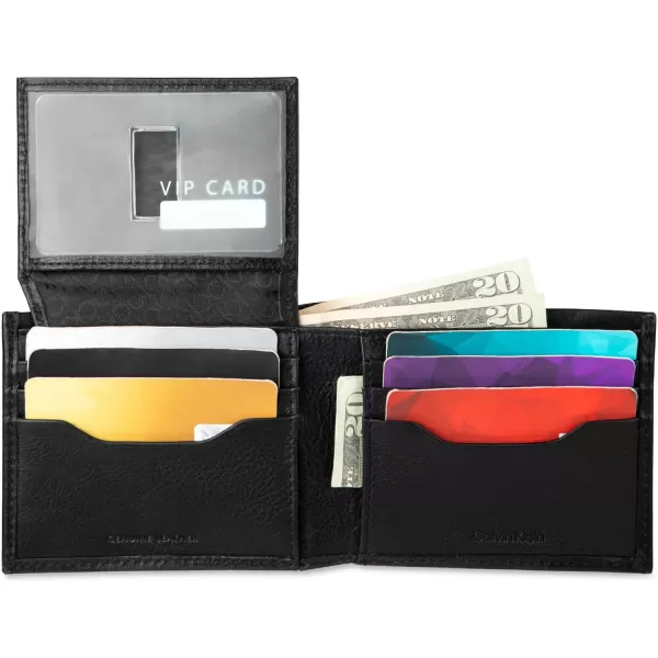 Calvin Klein Mens RFID Leather Minimalist Bifold Wallet with Multiple Card Slots and ID WindowBlack Passcase