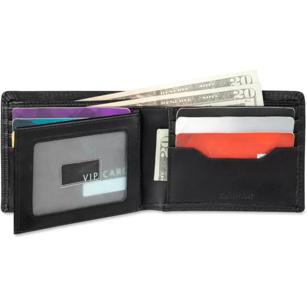Calvin Klein Mens RFID Leather Minimalist Bifold Wallet with Multiple Card Slots and ID WindowBlack Slimfold
