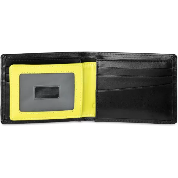 Calvin Klein Mens RFID Leather Minimalist Bifold Wallet with Multiple Card Slots and ID WindowBlackNeon Yellow