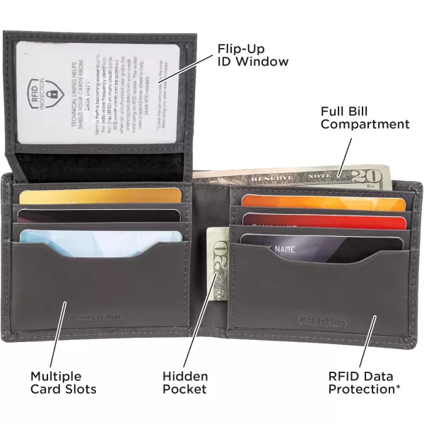 Calvin Klein Mens RFID Leather Minimalist Bifold Wallet with Multiple Card Slots and ID WindowGrey Passcase