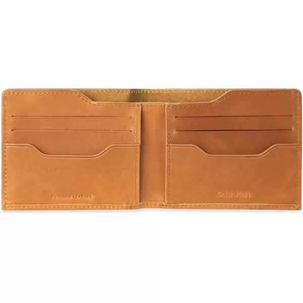 Calvin Klein Mens RFID Leather Minimalist Bifold Wallet with Multiple Card Slots and ID WindowTan Slimfold