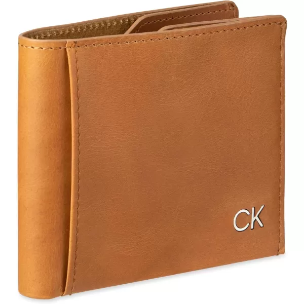 Calvin Klein Mens RFID Leather Minimalist Bifold Wallet with Multiple Card Slots and ID WindowTan Slimfold
