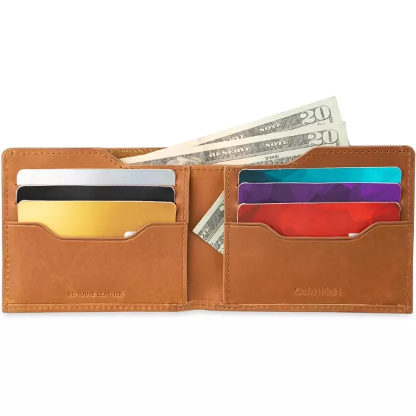 Calvin Klein Mens RFID Leather Minimalist Bifold Wallet with Multiple Card Slots and ID WindowTan Slimfold