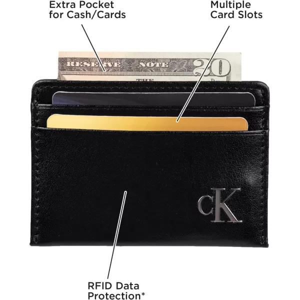 Calvin Klein Mens RFID Leather Slim Minimalist Card Case Wallet SetsBlack