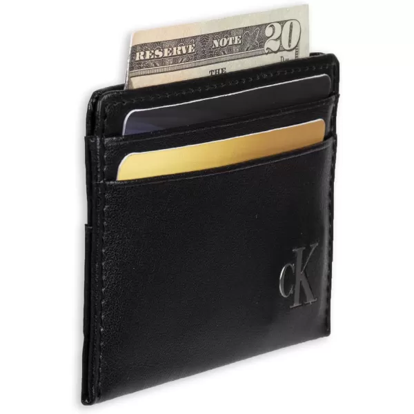 Calvin Klein Mens RFID Leather Slim Minimalist Card Case Wallet SetsBlack