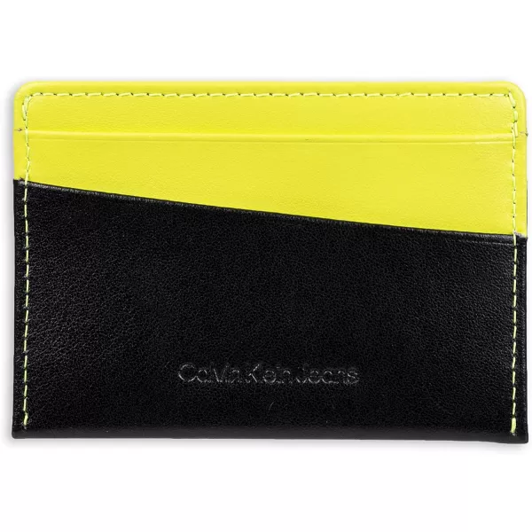 Calvin Klein Mens RFID Leather Slim Minimalist Card Case Wallet SetsBlackNeon Yellow