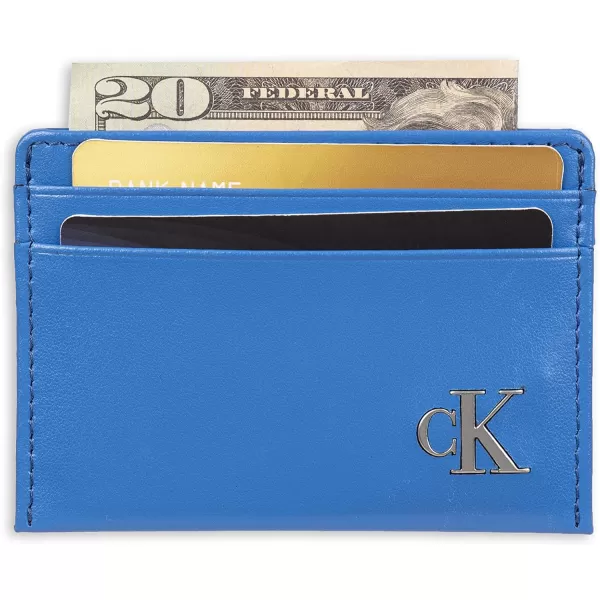 Calvin Klein Mens RFID Leather Slim Minimalist Card Case Wallet SetsBlue