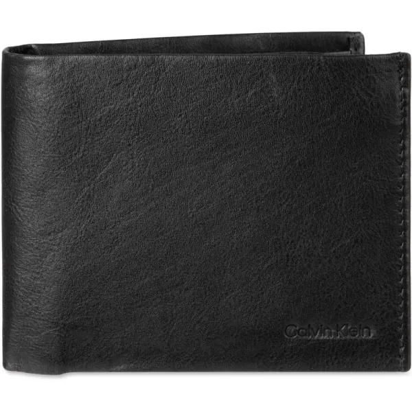 Calvin Klein Mens RFID Leather Minimalist Bifold Wallet with Multiple Card Slots and ID WindowBlack Passcase