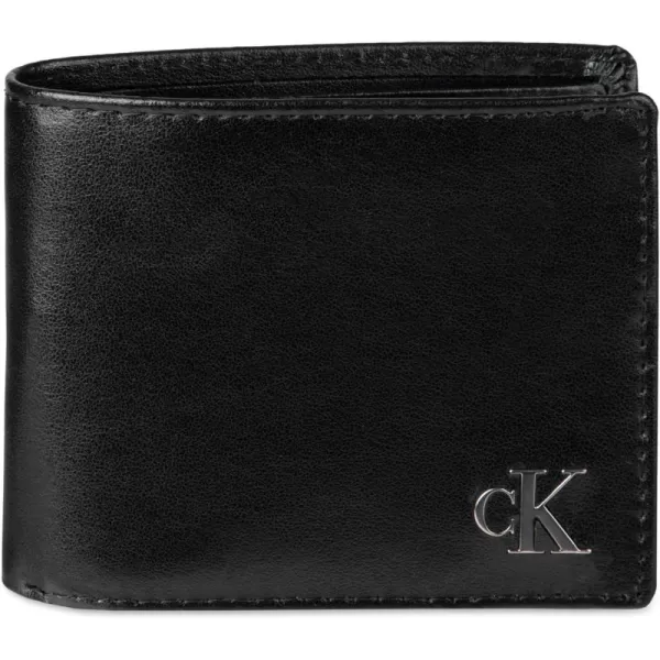 Calvin Klein Mens RFID Leather Minimalist Bifold Wallet with Multiple Card Slots and ID WindowBlackNeon Yellow