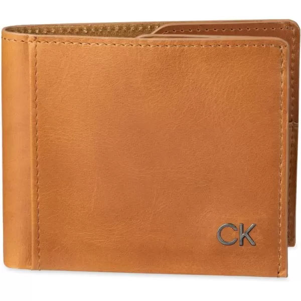 Calvin Klein Mens RFID Leather Minimalist Bifold Wallet with Multiple Card Slots and ID WindowTan Slimfold