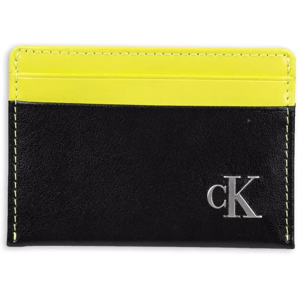 Calvin Klein Mens RFID Leather Slim Minimalist Card Case Wallet SetsBlackNeon Yellow