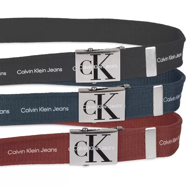 Calvin Klein Mens 38mm Web Belt with LogoBlackDark RedNavy