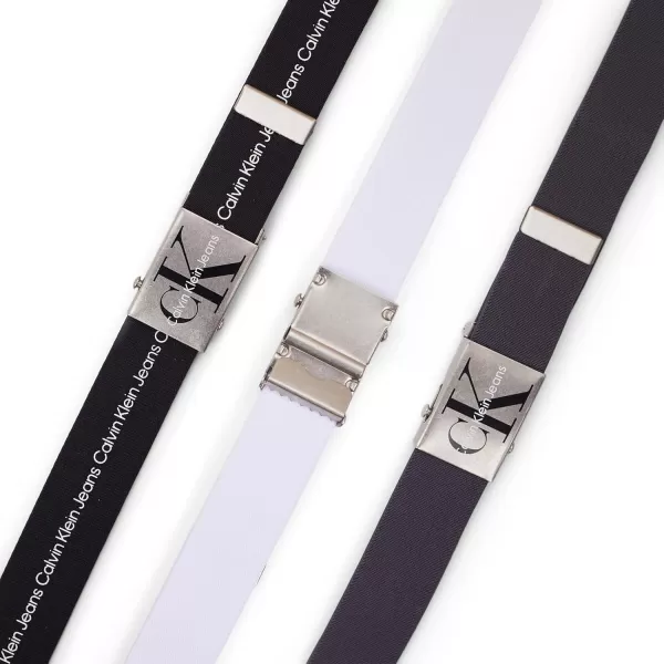 Calvin Klein Mens 38mm Web Belt with LogoWhiteBlackGrey