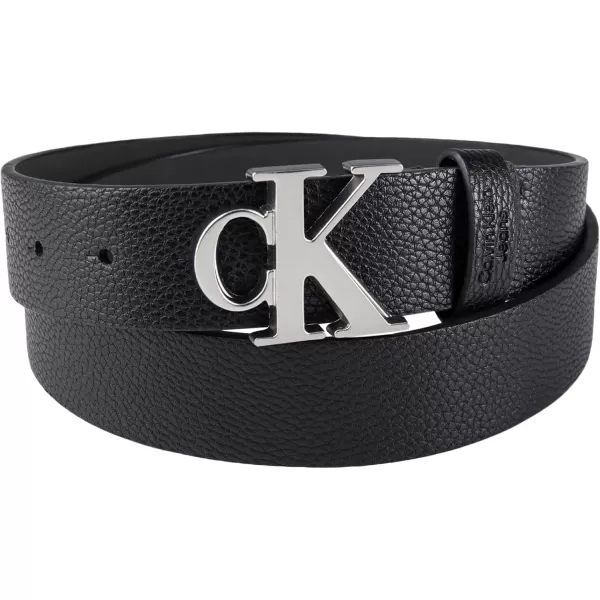 Calvin Klein Mens Casual CK Monogram Cut Out Buckle BeltBlackSilver