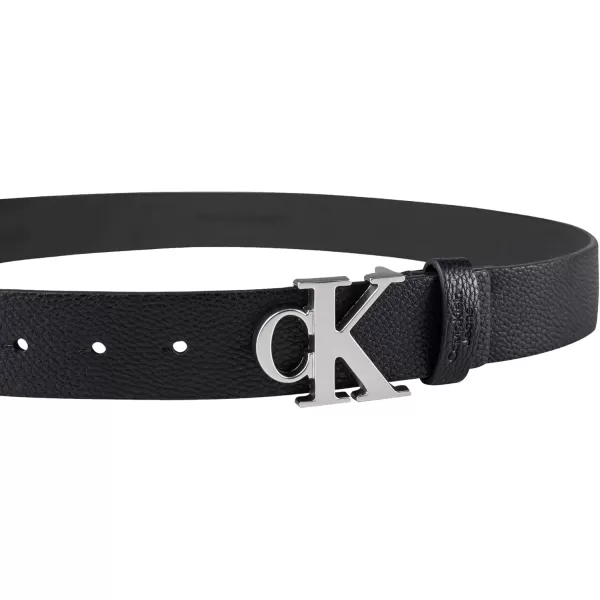 Calvin Klein Mens Casual CK Monogram Cut Out Buckle BeltBlackSilver