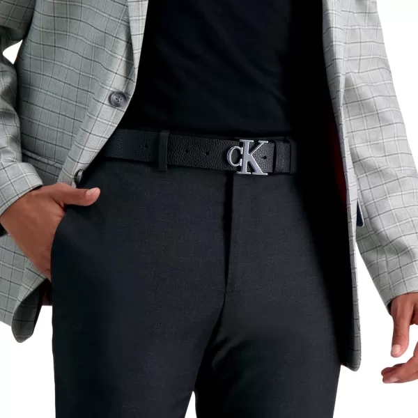 Calvin Klein Mens Casual CK Monogram Cut Out Buckle BeltBlackSilver