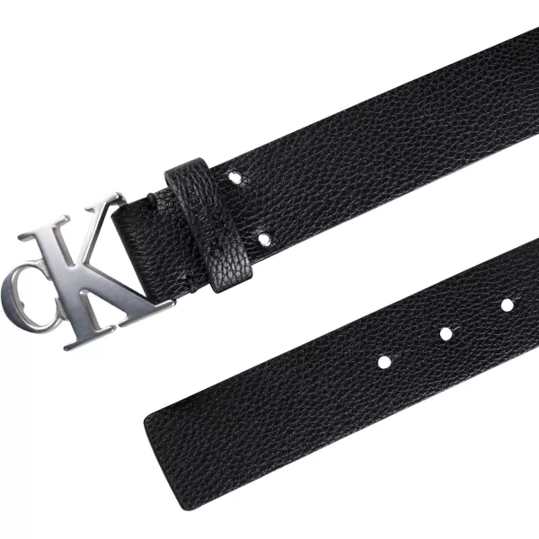 Calvin Klein Mens Casual CK Monogram Cut Out Buckle BeltBlackSilver