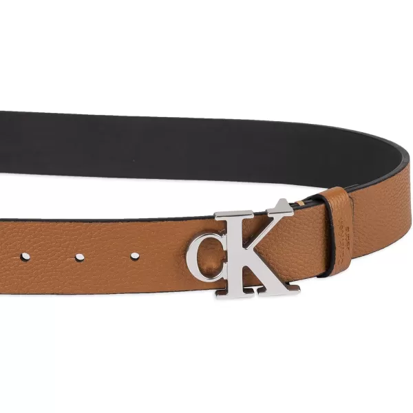 Calvin Klein Mens Casual CK Monogram Cut Out Buckle BeltTan
