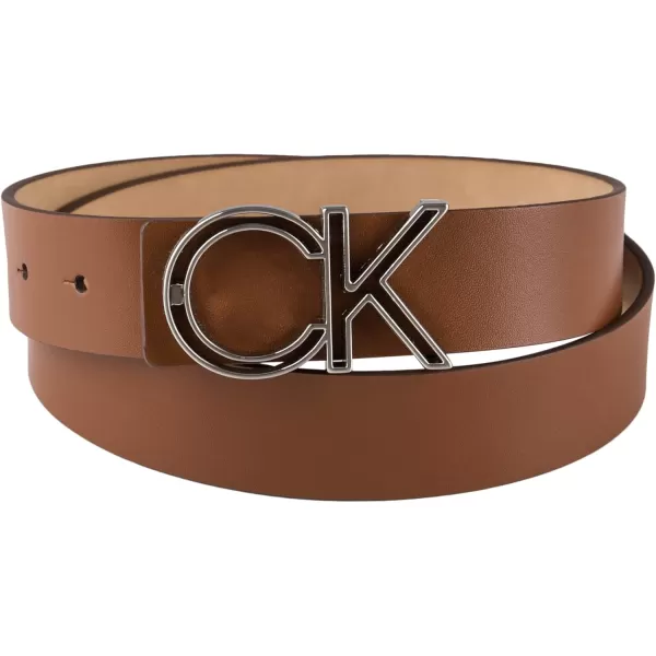Calvin Klein Mens Casual CK Monogram Cut Out Buckle BeltTan Plaque
