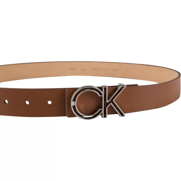 Calvin Klein Mens Casual CK Monogram Cut Out Buckle BeltTan Plaque