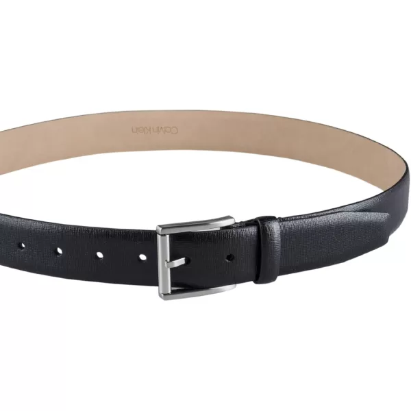 Calvin Klein Mens Modern Dress Minimalist Belt with Classic Harness BuckleBlack Embossed