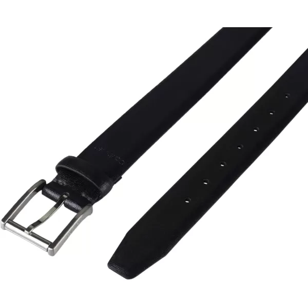 Calvin Klein Mens Modern Dress Minimalist Belt with Classic Harness BuckleBlack Embossed