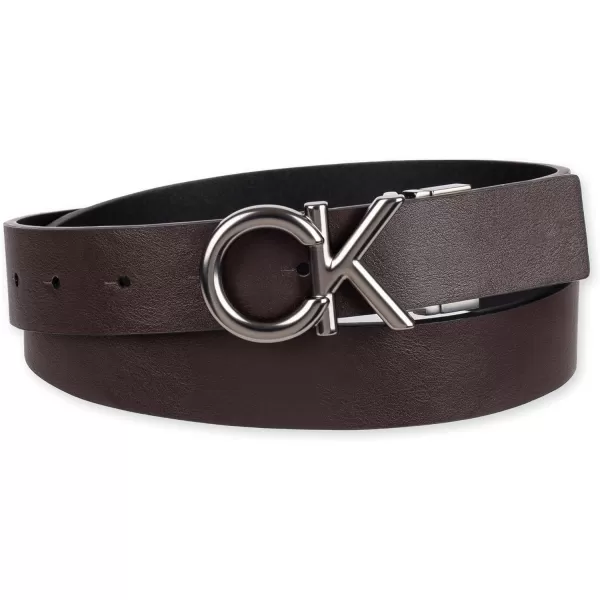 Calvin Klein Mens TwoinOne Reversible Rotative Buckle Casual Dress BeltBlackBrown Plaque