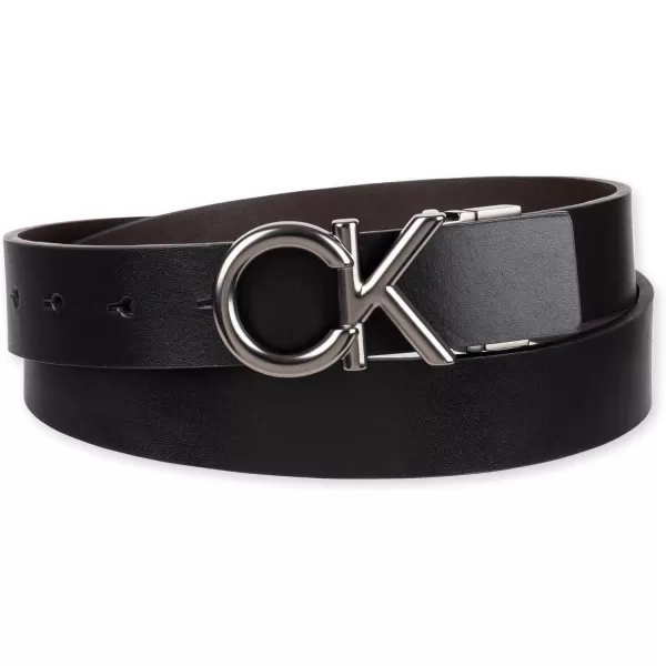 Calvin Klein Mens TwoinOne Reversible Rotative Buckle Casual Dress BeltBlackBrown Plaque