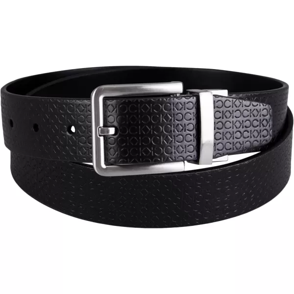 Calvin Klein Mens TwoinOne Reversible Rotative Buckle Casual Dress BeltDark BlackDark Black