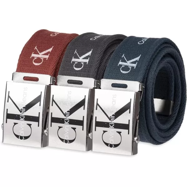 Calvin Klein Mens 38mm Web Belt with LogoBlackDark RedNavy