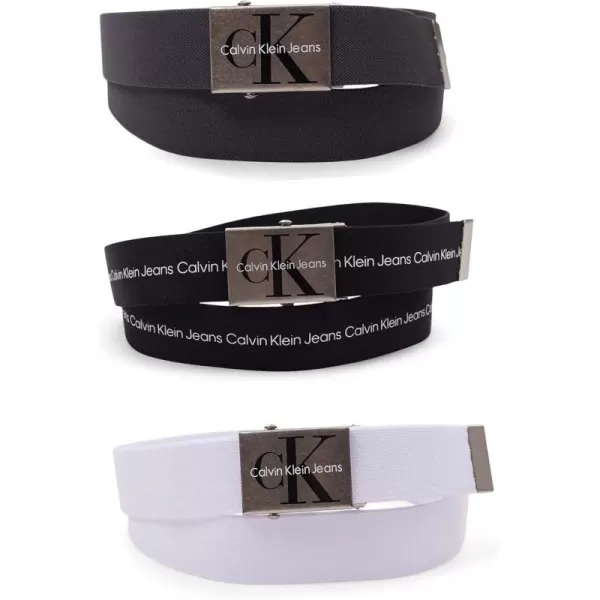 Calvin Klein Mens 38mm Web Belt with LogoWhiteBlackGrey