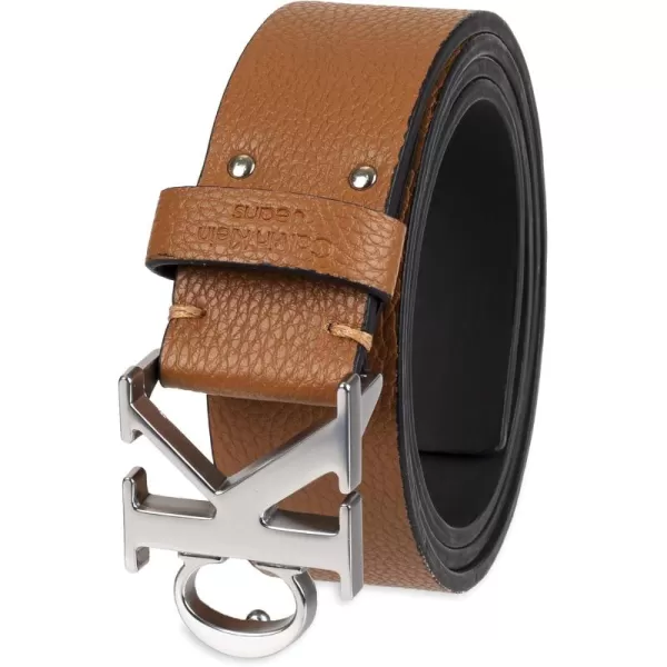 Calvin Klein Mens Casual CK Monogram Cut Out Buckle BeltTan