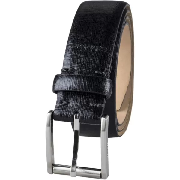 Calvin Klein Mens Modern Dress Minimalist Belt with Classic Harness BuckleBlack Embossed