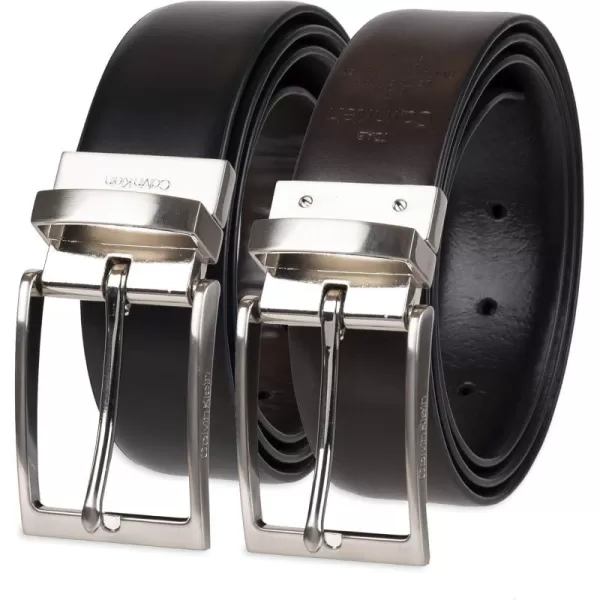 Calvin Klein Mens TwoinOne Reversible Rotative Buckle Casual Dress BeltDeep BlackBrown