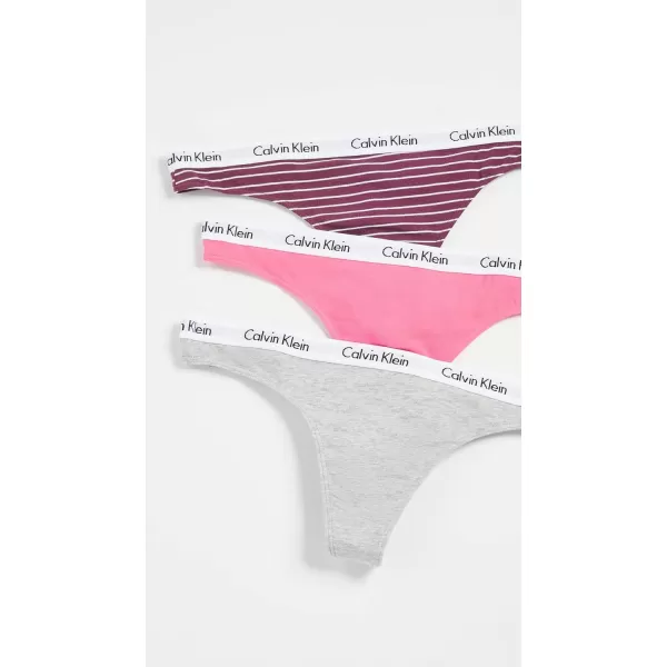 imageCalvin Klein Womens Carousel Logo Cotton Stretch Thong Panties 3 PackFeeder Stripe Ripe BerryGrey HeatherPink Smoothie