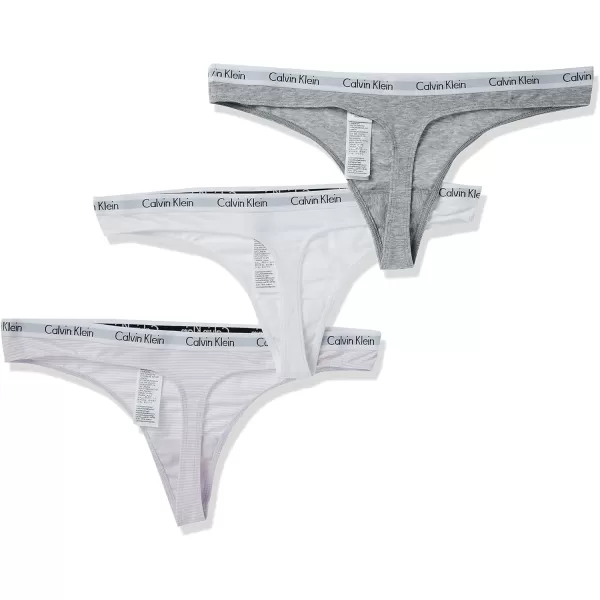 imageCalvin Klein Womens Carousel Logo Cotton Stretch Thong Panties 3 PackPink Stripe Grey Heather White