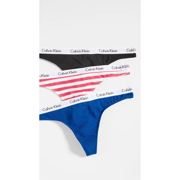 imageCalvin Klein Womens Carousel Logo Cotton Stretch Thong Panties 3 PackRainer Stripe Strawberry ShakeRoyaltyBlack