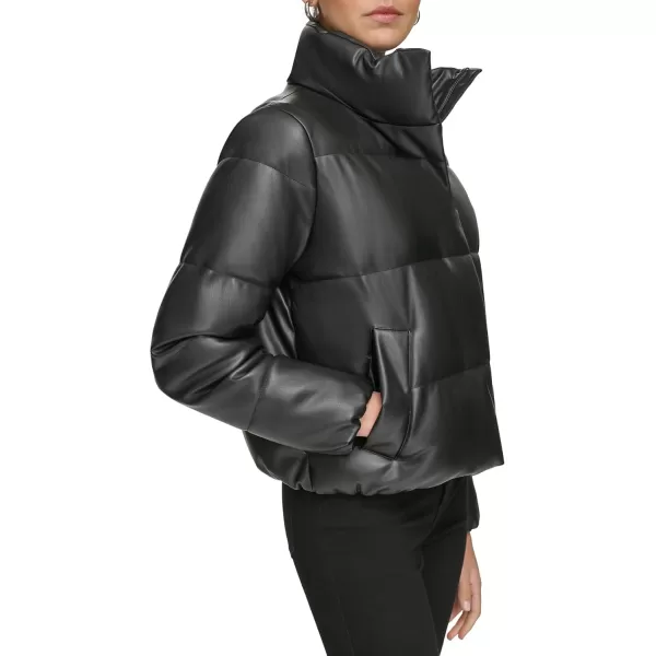 imageCalvin Klein Womens Short Fauxleather Puffer JacketFaux Leather Black