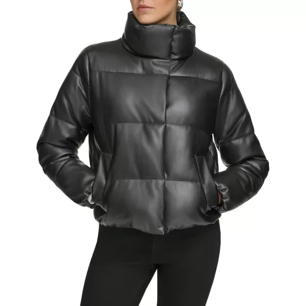 imageCalvin Klein Womens Short Fauxleather Puffer JacketFaux Leather Black