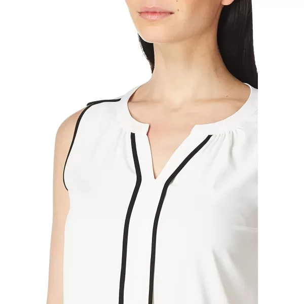 imageCalvin Klein Womens Sleeveless Splitneck TopWhiteBlack