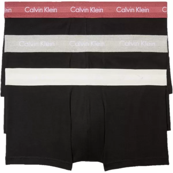 imageCalvin Klein Mens Cotton Stretch 3Pack Low Rise TrunksBlack Bodies W Grey Heather  Silver Birch  Raspberry Blush