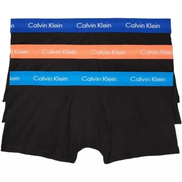 imageCalvin Klein Mens Cotton Stretch 3Pack Low Rise TrunksBlack Bodies W Work Blue  Ocean Hue  Turned Mango Wbs