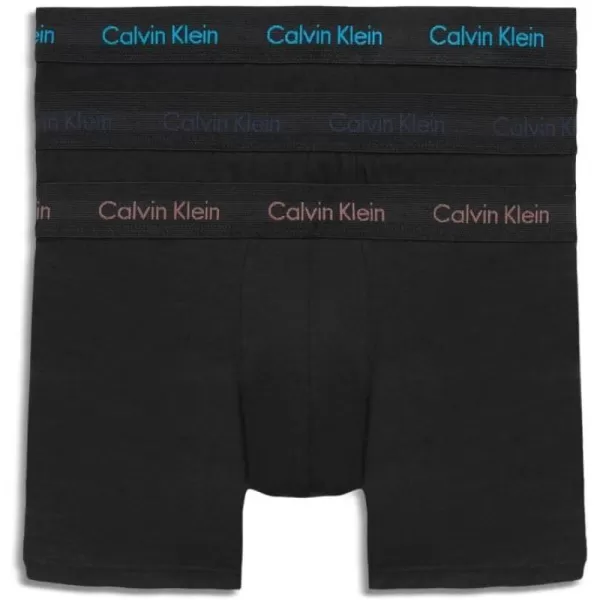 imageCalvin Klein Mens Cotton Stretch 3Pack Low Rise TrunksBlack W Capri Rose  Speakeasy  Vivid Blue Logos