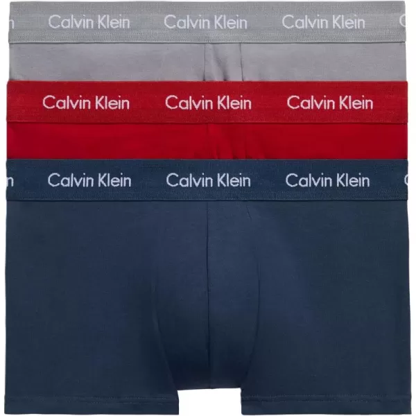 imageCalvin Klein Mens Cotton Stretch 3Pack Low Rise TrunksConvoy  Juneberry  Navy Stone