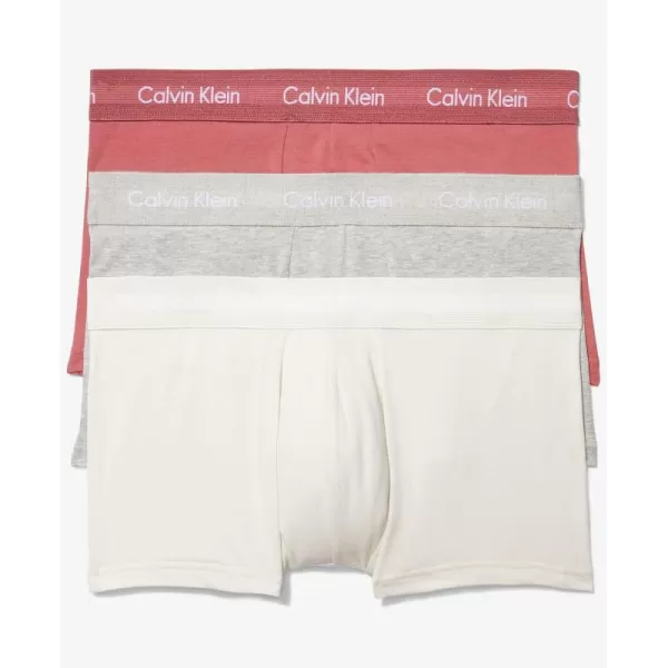 imageCalvin Klein Mens Cotton Stretch 3Pack Low Rise TrunksGrey Heather  Silver Birch  Raspberry Blush