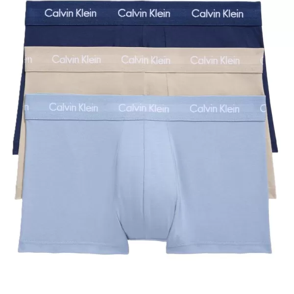 imageCalvin Klein Mens Cotton Stretch 3Pack Low Rise TrunksNew Navy  Vintage Khaki  Troposphere