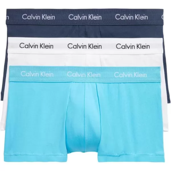 imageCalvin Klein Mens Cotton Stretch 3Pack Low Rise TrunksSpellbound  White  Blue Atoll