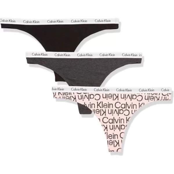 imageCalvin Klein Womens Carousel Logo Cotton Stretch Thong Panties 3 PackBlackCharcoal HeatherSketchbook Logo Nymphs Thigh