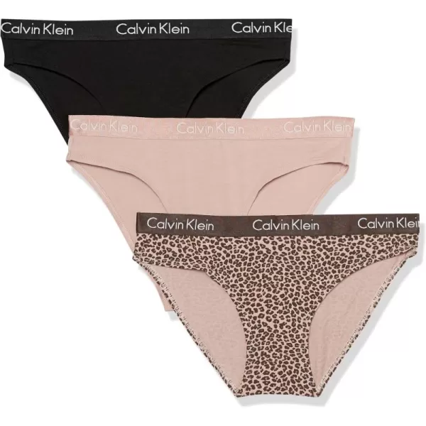 imageCalvin Klein Womens Motive Cotton Multipack Bikini PantyBlackCedarMini Cheetah Oxford Tan